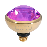 QUDO Bottone Top Gold, Velvet Noir Collection, gold crystal topper, plum crystal jewelry, violet crystal jewelry, interchangeable jewelry topper, QUDO gold topper, European crystal jewelry, customizable jewelry, moody jewel tone jewelry, gold interchangeable topper, luxury crystal jewelry, QUDO jewelry
