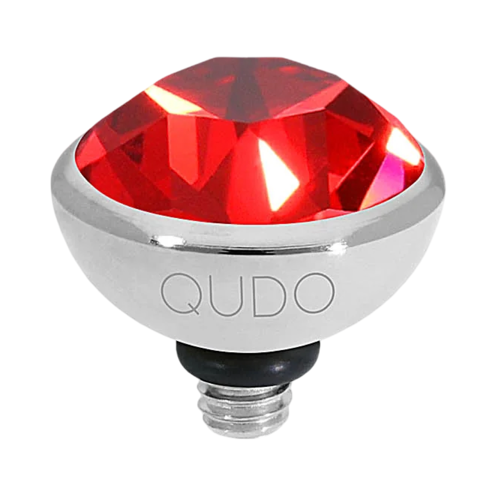 QUDO Bottone silver, QUDO interchangeable jewelry, silver crystal topper, red crystal jewelry, orange crystal jewelry, Swarovski crystal jewelry, interchangeable jewelry topper, warm tone crystal jewelry, statement crystal jewelry, QUDO top