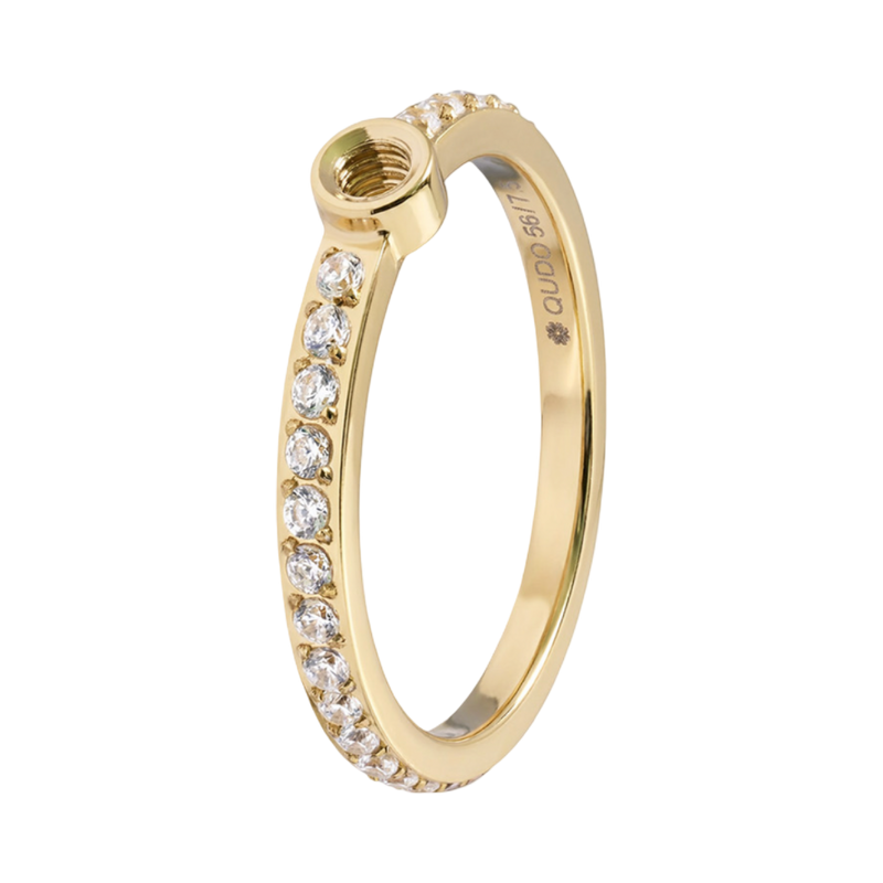 QUDO Eternity interchangeable base ring in polished gold designed to pair with compatible QUDO interchangeable tops.