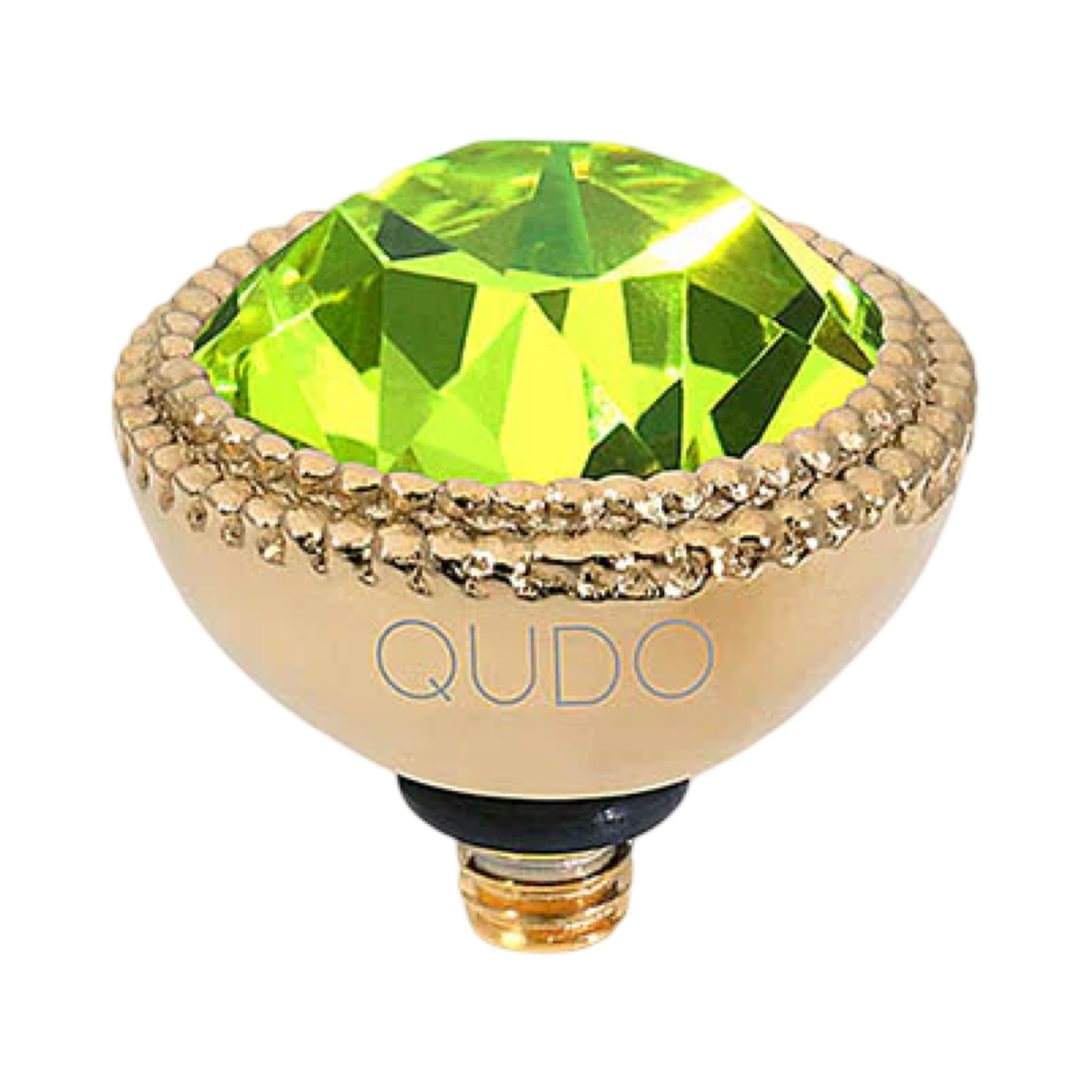 QUDO Fabero Top Gold, Green and Golden Collection, interchangeable jewelry, gold crystal topper, green crystal jewelry, yellow crystal jewelry, QUDO topper, interchangeable ring topper, stackable jewelry, Swarovski crystal jewelry, luxury fashion jewelry, collectible jewelry, boutique jewelry, interchangeable bracelet topper, colorful crystal jewelry, statement jewelry, QUDO jewelry collection