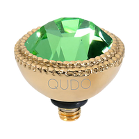 QUDO Fabero Top Gold, Green and Golden Collection, interchangeable jewelry, gold crystal topper, green crystal jewelry, yellow crystal jewelry, QUDO topper, interchangeable ring topper, stackable jewelry, Swarovski crystal jewelry, luxury fashion jewelry, collectible jewelry, boutique jewelry, interchangeable bracelet topper, colorful crystal jewelry, statement jewelry, QUDO jewelry collection