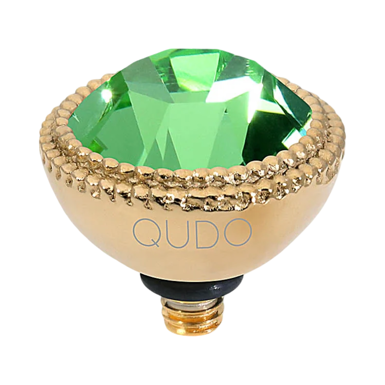 QUDO Fabero Top Gold, Green and Golden Collection, interchangeable jewelry, gold crystal topper, green crystal jewelry, yellow crystal jewelry, QUDO topper, interchangeable ring topper, stackable jewelry, Swarovski crystal jewelry, luxury fashion jewelry, collectible jewelry, boutique jewelry, interchangeable bracelet topper, colorful crystal jewelry, statement jewelry, QUDO jewelry collection