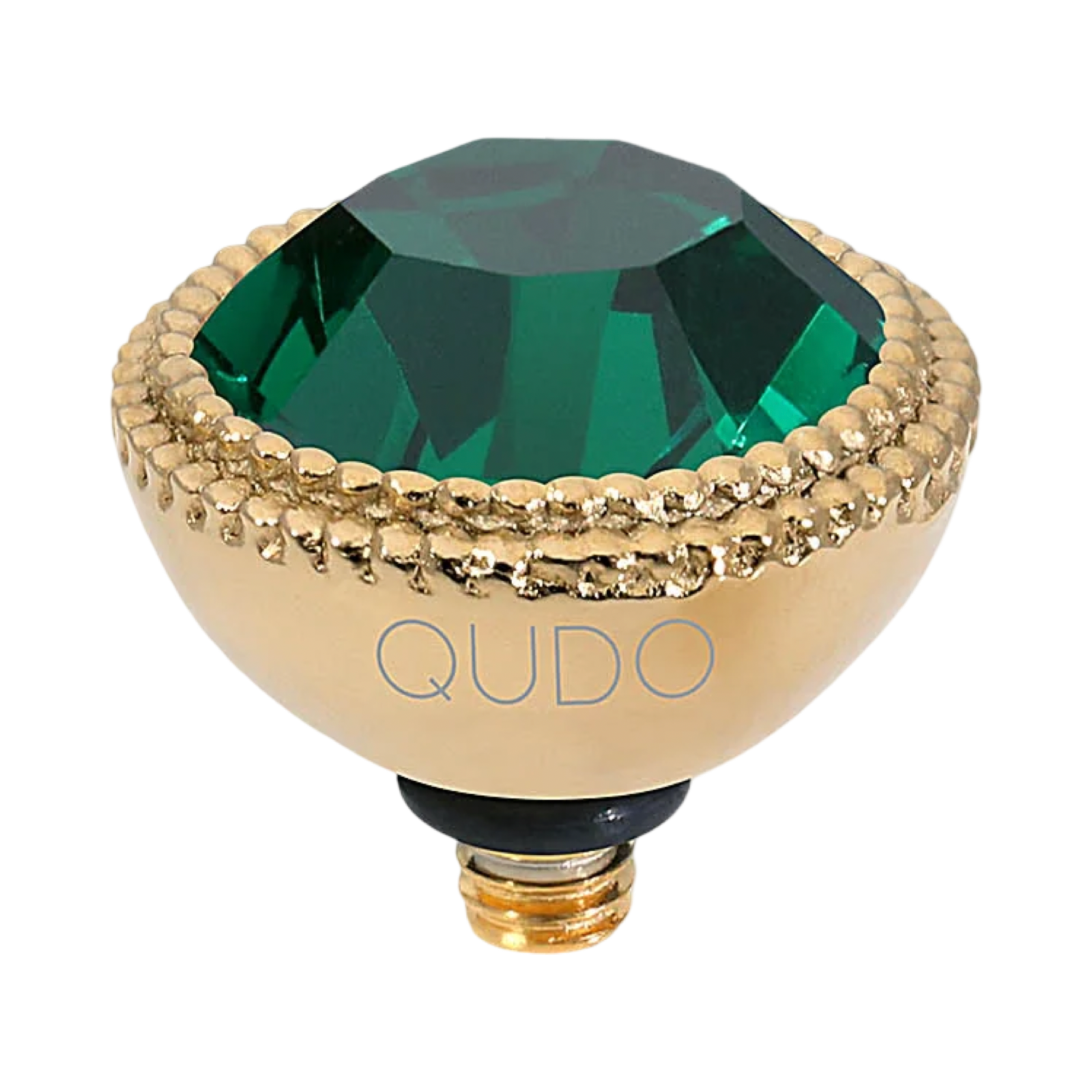 QUDO Fabero Top Gold, Green and Golden Collection, interchangeable jewelry, gold crystal topper, green crystal jewelry, yellow crystal jewelry, QUDO topper, interchangeable ring topper, stackable jewelry, Swarovski crystal jewelry, luxury fashion jewelry, collectible jewelry, boutique jewelry, interchangeable bracelet topper, colorful crystal jewelry, statement jewelry, QUDO jewelry collection