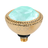QUDO Fabero Top Gold, Green and Golden Collection, interchangeable jewelry, gold crystal topper, green crystal jewelry, yellow crystal jewelry, QUDO topper, interchangeable ring topper, stackable jewelry, Swarovski crystal jewelry, luxury fashion jewelry, collectible jewelry, boutique jewelry, interchangeable bracelet topper, colorful crystal jewelry, statement jewelry, QUDO jewelry collection