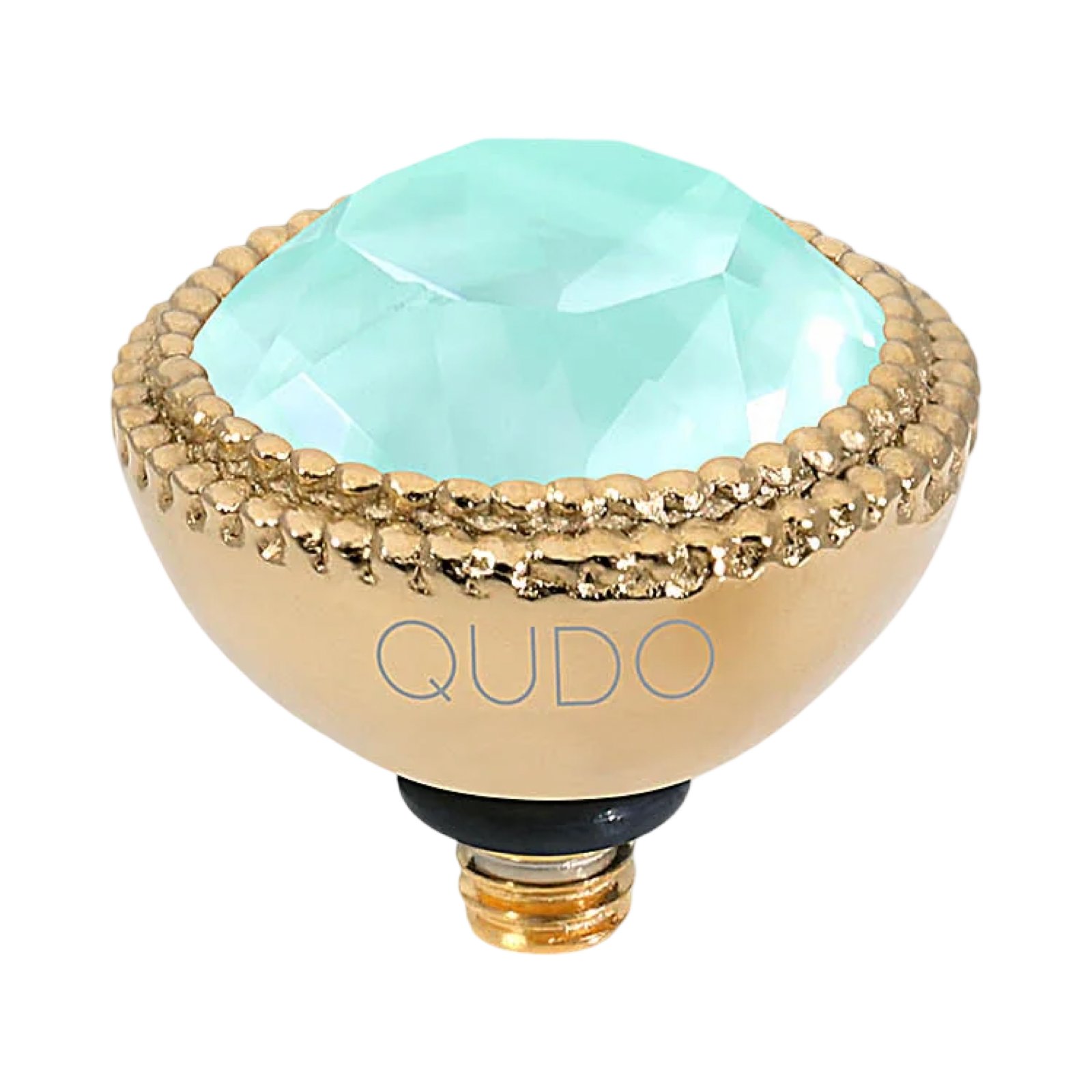 QUDO Fabero Top Gold, Green and Golden Collection, interchangeable jewelry, gold crystal topper, green crystal jewelry, yellow crystal jewelry, QUDO topper, interchangeable ring topper, stackable jewelry, Swarovski crystal jewelry, luxury fashion jewelry, collectible jewelry, boutique jewelry, interchangeable bracelet topper, colorful crystal jewelry, statement jewelry, QUDO jewelry collection