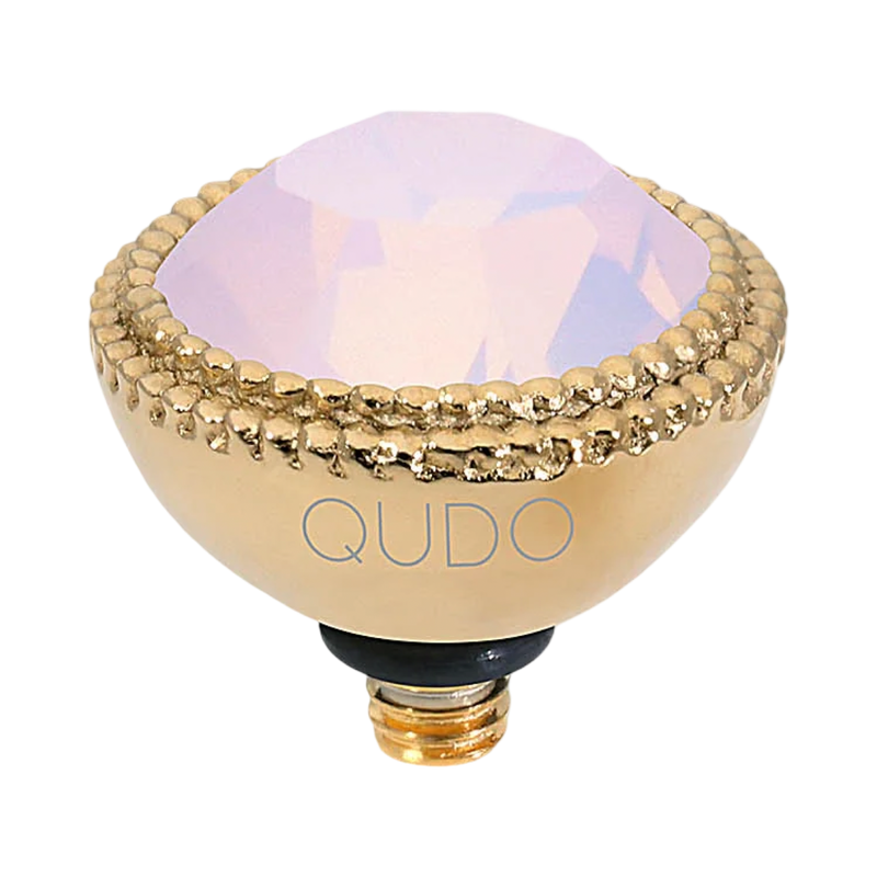 QUDO Fabero Top Gold, Rose Dust Collection, gold crystal topper, dusty rose jewelry, interchangeable jewelry topper, QUDO gold topper, blush crystal jewelry, European crystal jewelry, customizable jewelry, romantic jewelry, luxury crystal jewelry, interchangeable ring topper, QUDO jewelry