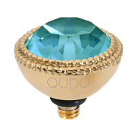 QUDO Fabero Top Gold, Green and Golden Collection, interchangeable jewelry, gold crystal topper, green crystal jewelry, yellow crystal jewelry, QUDO topper, interchangeable ring topper, stackable jewelry, Swarovski crystal jewelry, luxury fashion jewelry, collectible jewelry, boutique jewelry, interchangeable bracelet topper, colorful crystal jewelry, statement jewelry, QUDO jewelry collection