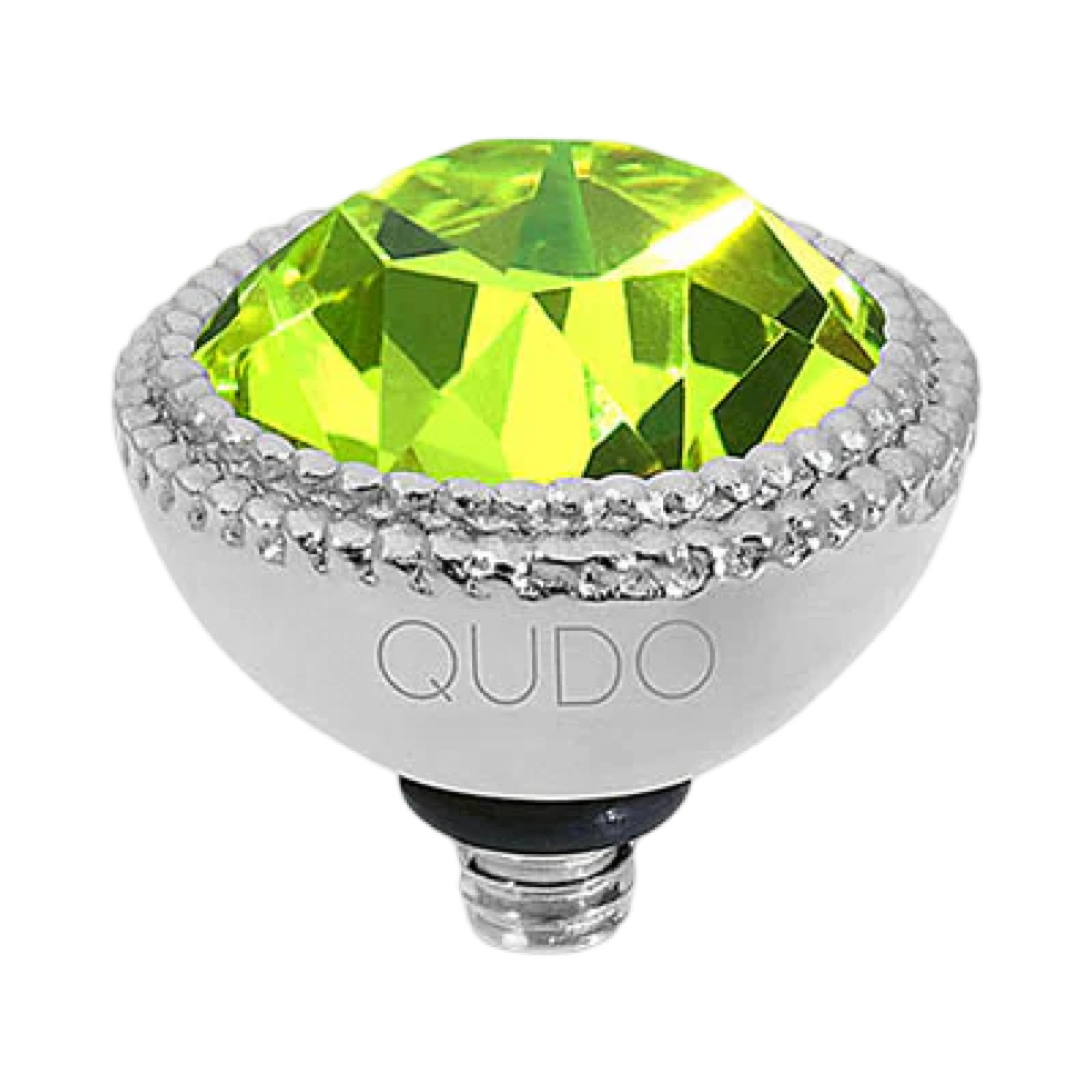 Decorative light bulb with green gem and 'QUDO' branding on a white background