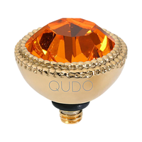 QUDO Fabero gold, QUDO interchangeable jewelry, gold crystal topper, red crystal jewelry, orange crystal jewelry, Swarovski crystal jewelry, interchangeable jewelry topper, warm tone crystal jewelry, statement jewelry, QUDO top
