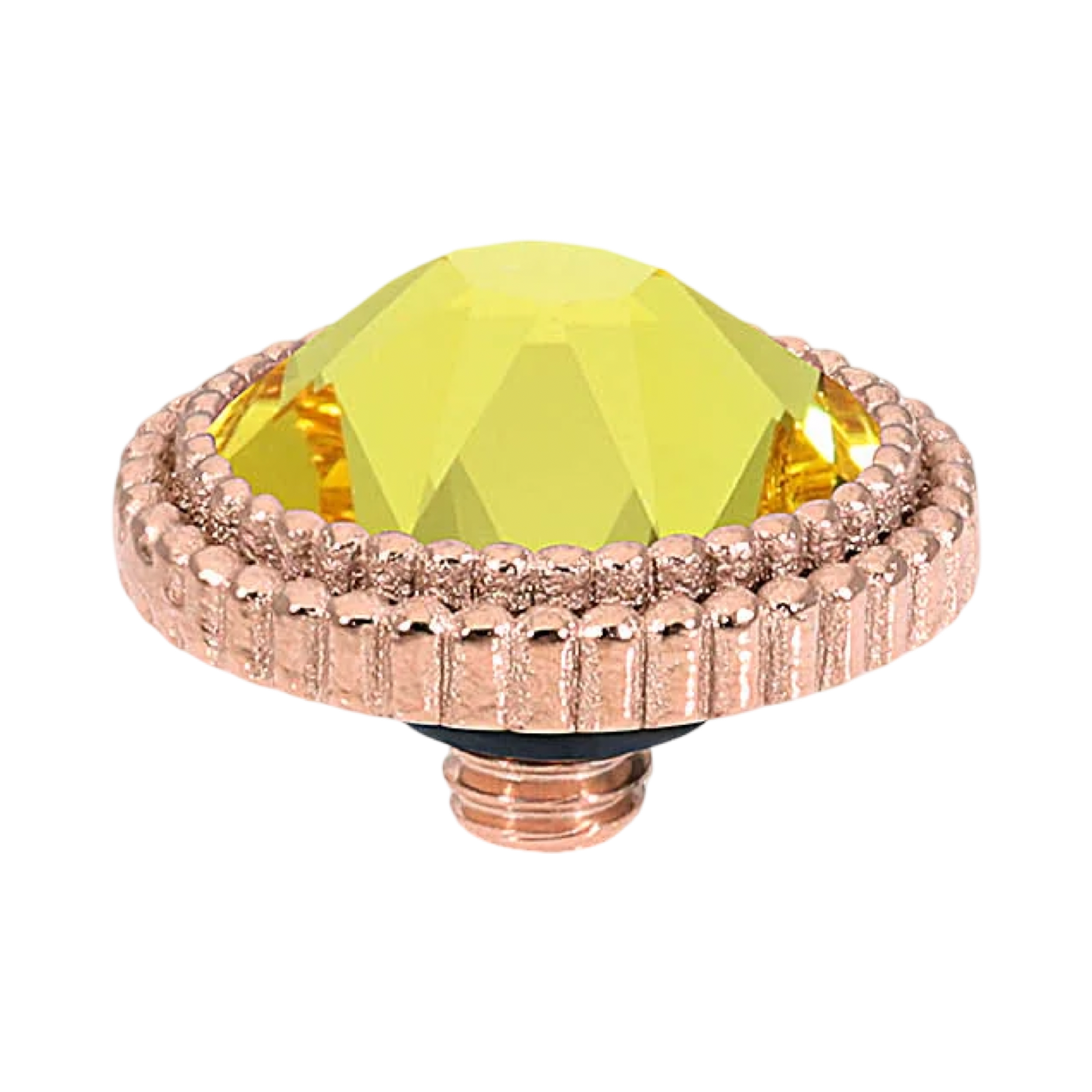 QUDO Fabero rose gold, QUDO interchangeable jewelry, green crystal jewelry, gold crystal jewelry, rose gold crystal topper, Swarovski crystal jewelry, interchangeable jewelry topper, green and gold jewelry, statement crystal jewelry, QUDO top