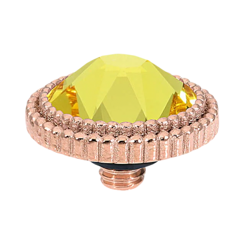 QUDO Fabero rose gold, QUDO interchangeable jewelry, green crystal jewelry, gold crystal jewelry, rose gold crystal topper, Swarovski crystal jewelry, interchangeable jewelry topper, green and gold jewelry, statement crystal jewelry, QUDO top