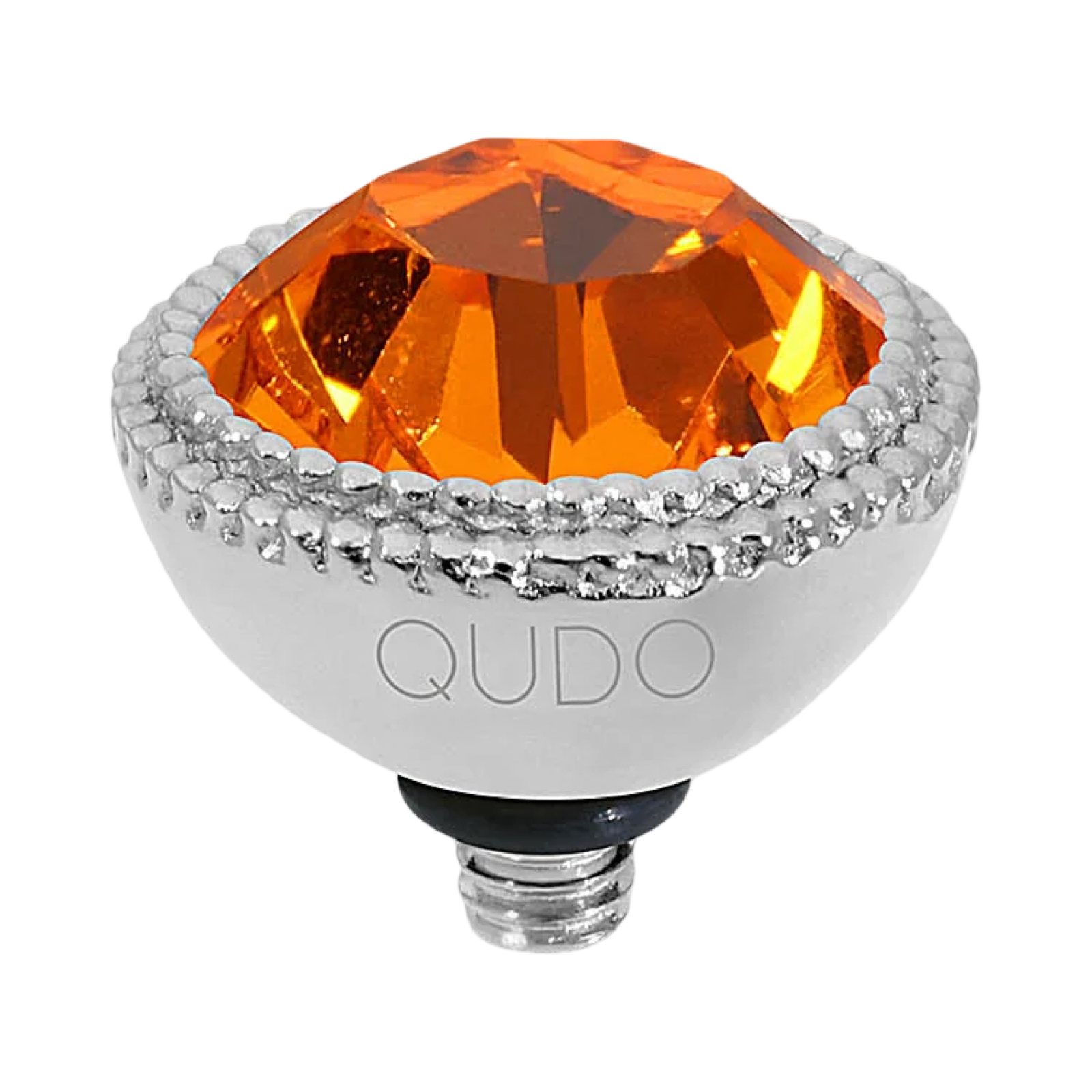 QUDO Fabero silver, QUDO interchangeable jewelry, silver crystal topper, red crystal jewelry, orange crystal jewelry, Swarovski crystal jewelry, interchangeable jewelry topper, warm tone crystal jewelry, statement crystal jewelry, QUDO top