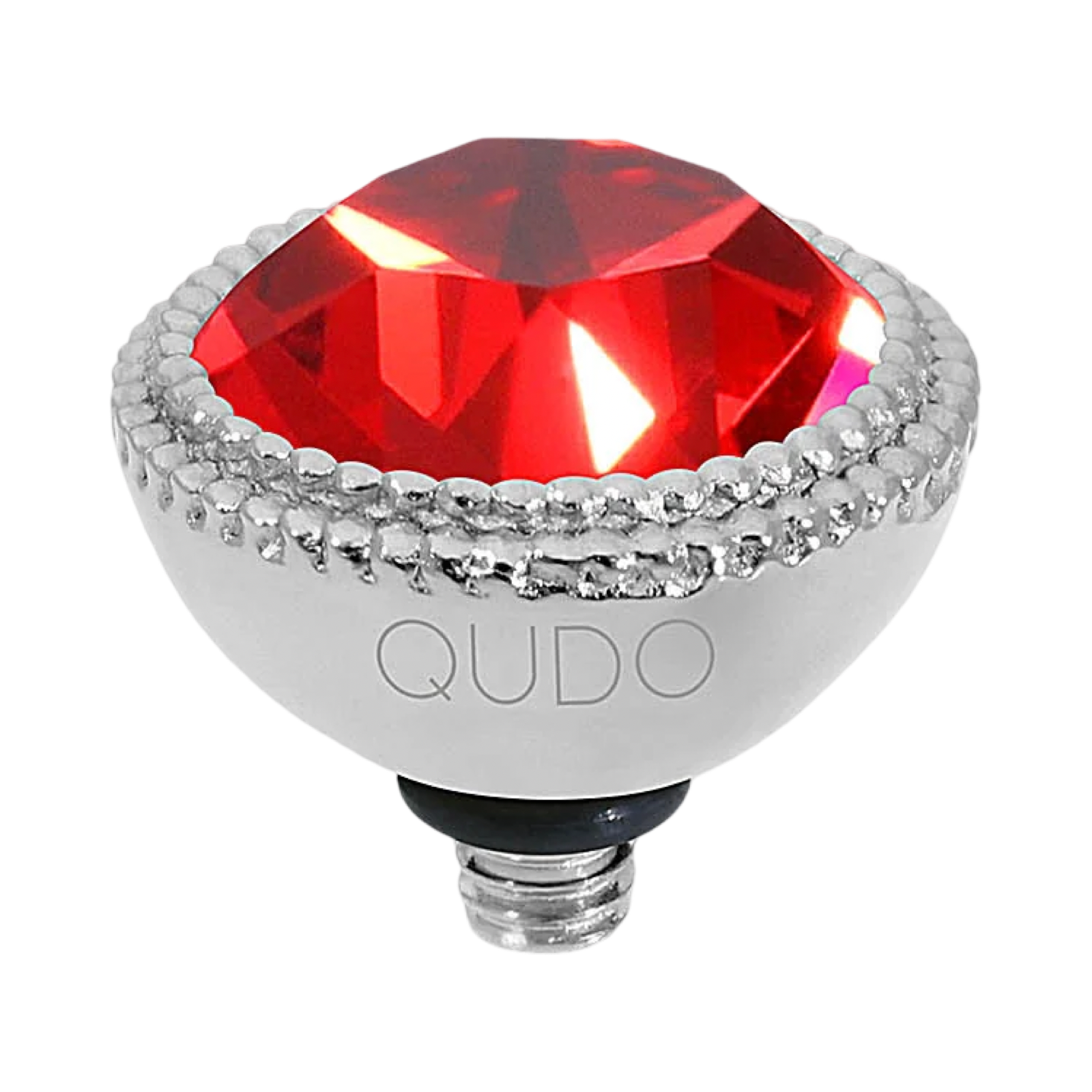 QUDO Fabero silver, QUDO interchangeable jewelry, silver crystal topper, red crystal jewelry, orange crystal jewelry, Swarovski crystal jewelry, interchangeable jewelry topper, warm tone crystal jewelry, statement crystal jewelry, QUDO top