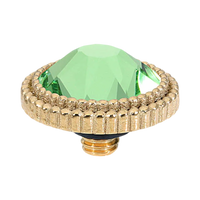 QUDO Flat Fabero Top Gold, QUDO Green and Golden Collection, interchangeable jewelry, gold crystal topper, green crystal jewelry, golden crystal jewelry, QUDO topper, interchangeable ring topper, stackable jewelry, Swarovski crystal jewelry, luxury fashion jewelry, collectible jewelry, boutique jewelry, interchangeable bracelet topper, colorful crystal jewelry, statement jewelry, QUDO jewelry collection
