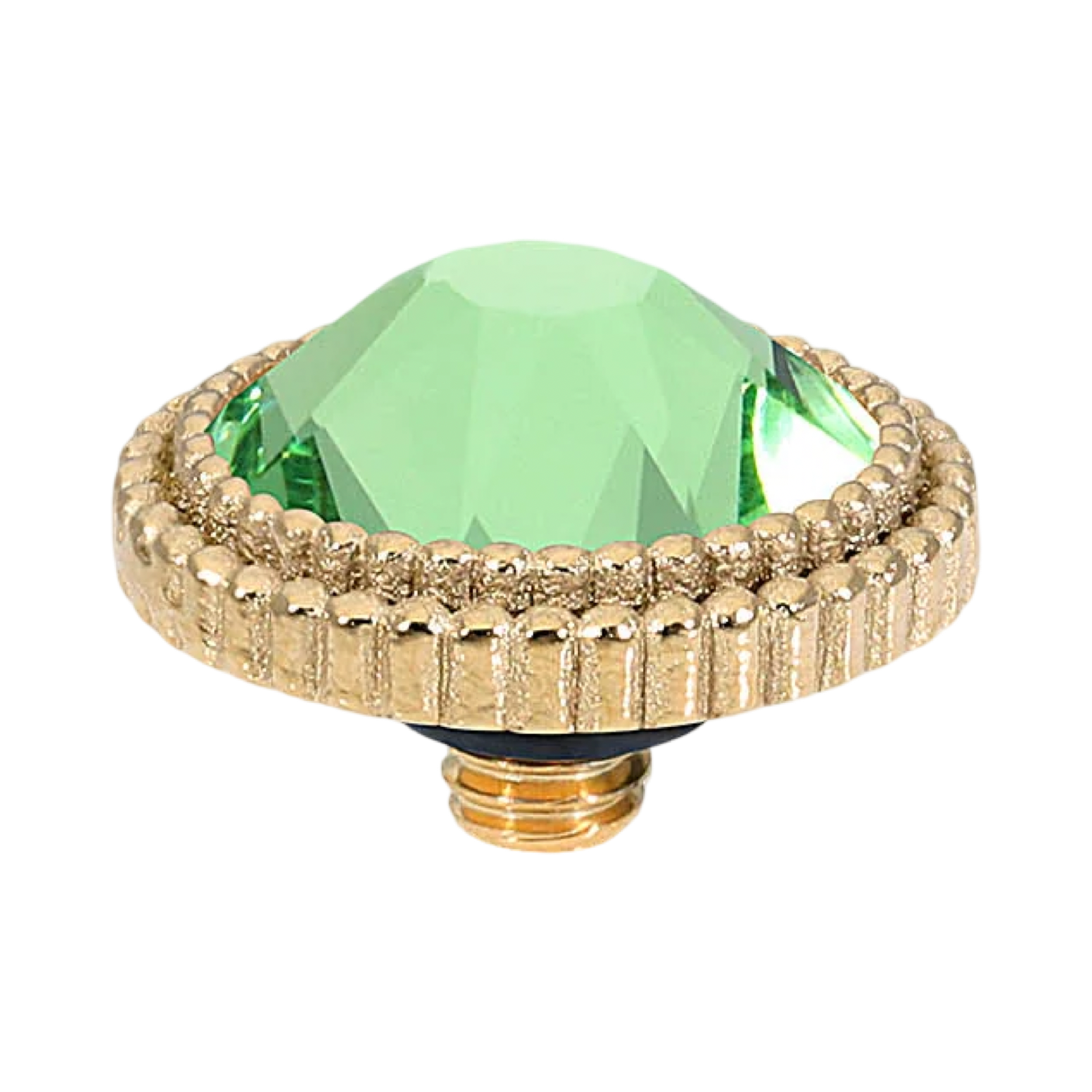 QUDO Flat Fabero Top Gold, QUDO Green and Golden Collection, interchangeable jewelry, gold crystal topper, green crystal jewelry, golden crystal jewelry, QUDO topper, interchangeable ring topper, stackable jewelry, Swarovski crystal jewelry, luxury fashion jewelry, collectible jewelry, boutique jewelry, interchangeable bracelet topper, colorful crystal jewelry, statement jewelry, QUDO jewelry collection