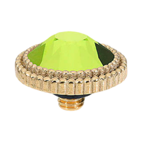 QUDO Flat Fabero Top Gold, QUDO Green and Golden Collection, interchangeable jewelry, gold crystal topper, green crystal jewelry, golden crystal jewelry, QUDO topper, interchangeable ring topper, stackable jewelry, Swarovski crystal jewelry, luxury fashion jewelry, collectible jewelry, boutique jewelry, interchangeable bracelet topper, colorful crystal jewelry, statement jewelry, QUDO jewelry collection
