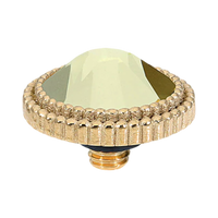 QUDO Flat Fabero Top Gold, QUDO Green and Golden Collection, interchangeable jewelry, gold crystal topper, green crystal jewelry, golden crystal jewelry, QUDO topper, interchangeable ring topper, stackable jewelry, Swarovski crystal jewelry, luxury fashion jewelry, collectible jewelry, boutique jewelry, interchangeable bracelet topper, colorful crystal jewelry, statement jewelry, QUDO jewelry collection