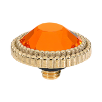 QUDO Flat Fabero gold, QUDO interchangeable jewelry, gold crystal topper, red crystal jewelry, orange crystal jewelry, flat crystal topper, Swarovski crystal jewelry, interchangeable jewelry topper, warm tone crystal jewelry, QUDO top