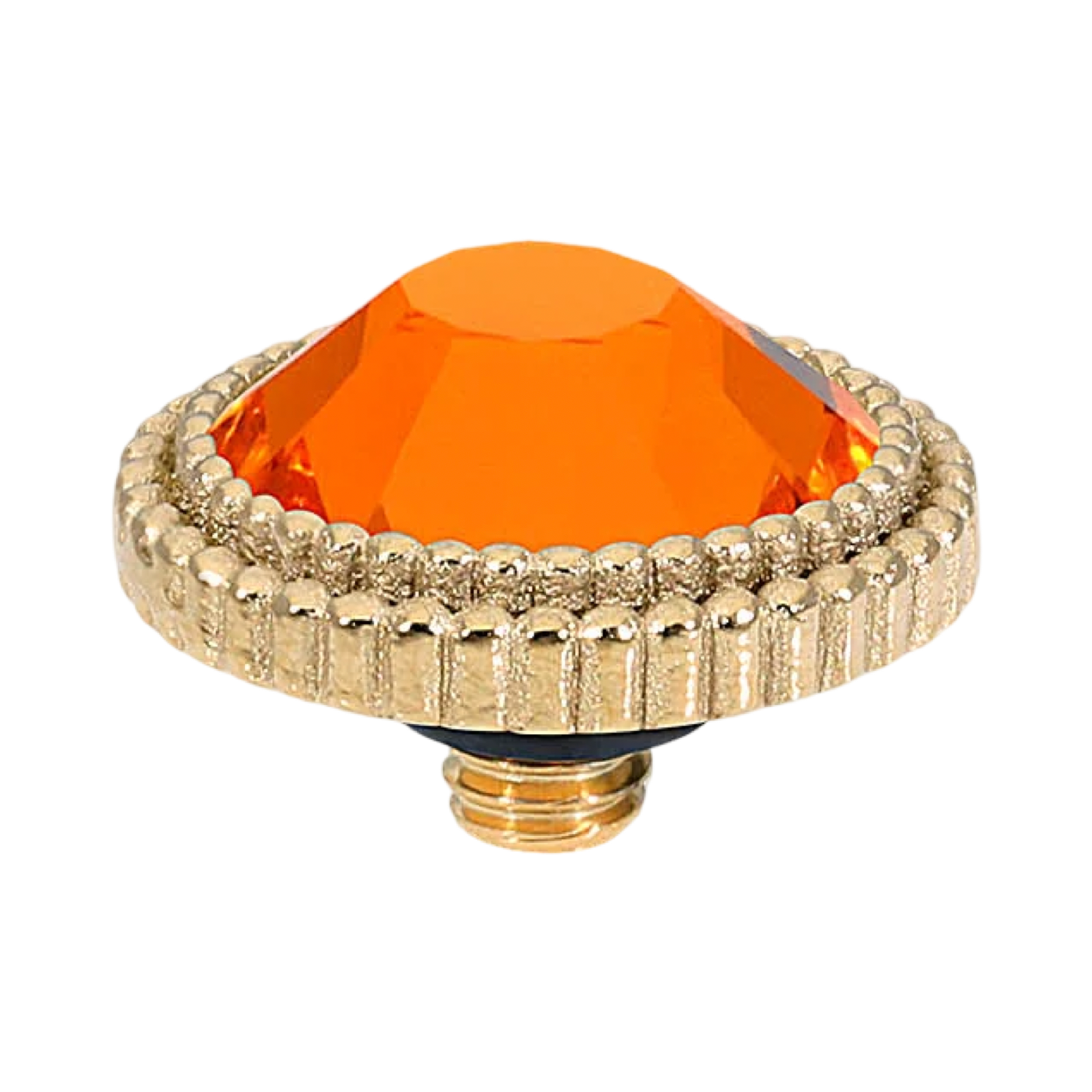 QUDO Flat Fabero gold, QUDO interchangeable jewelry, gold crystal topper, red crystal jewelry, orange crystal jewelry, flat crystal topper, Swarovski crystal jewelry, interchangeable jewelry topper, warm tone crystal jewelry, QUDO top