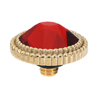 QUDO Flat Fabero gold, QUDO interchangeable jewelry, gold crystal topper, red crystal jewelry, orange crystal jewelry, flat crystal topper, Swarovski crystal jewelry, interchangeable jewelry topper, warm tone crystal jewelry, QUDO top