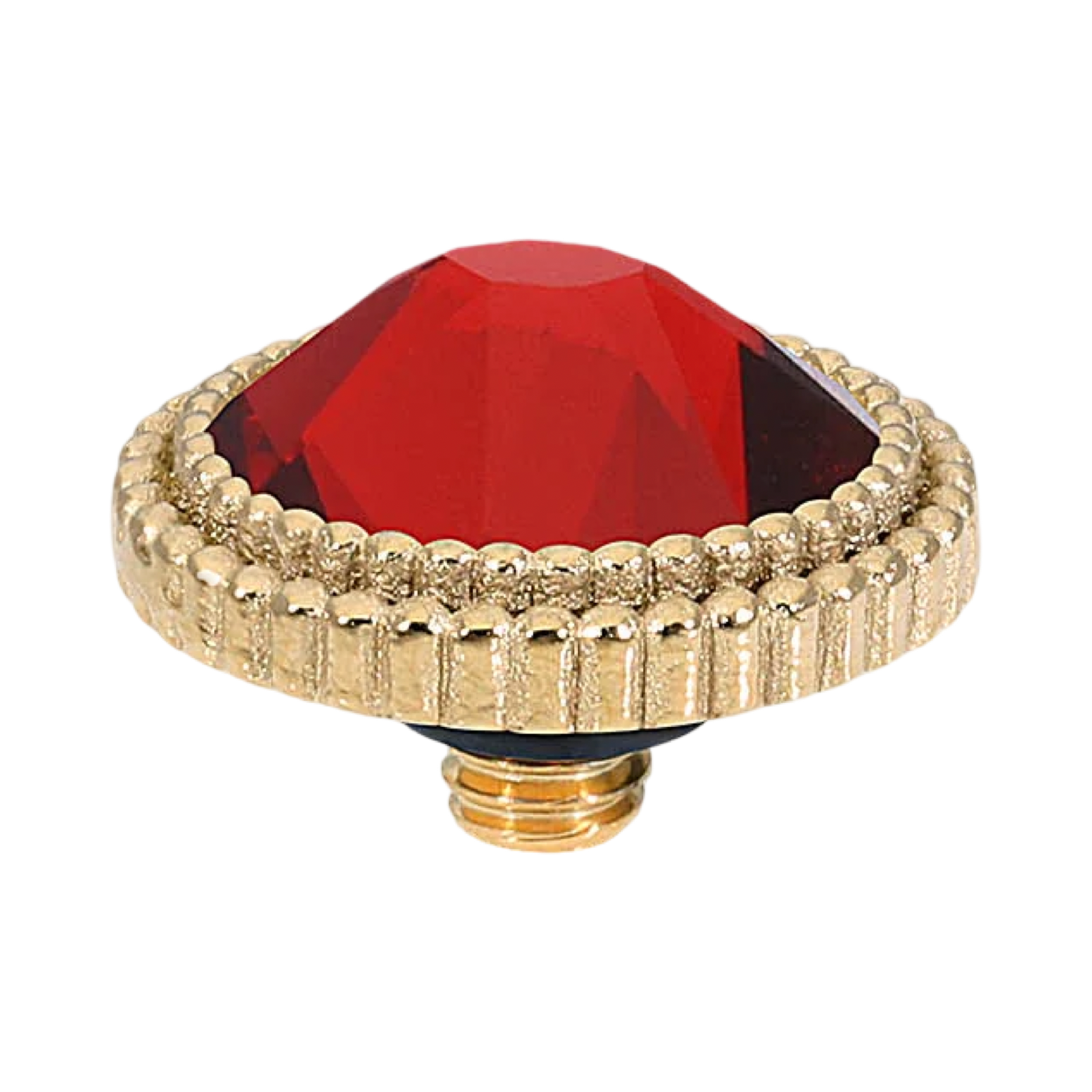 QUDO Flat Fabero gold, QUDO interchangeable jewelry, gold crystal topper, red crystal jewelry, orange crystal jewelry, flat crystal topper, Swarovski crystal jewelry, interchangeable jewelry topper, warm tone crystal jewelry, QUDO top