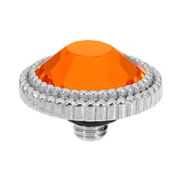 QUDO Flat Fabero silver, QUDO interchangeable jewelry, silver crystal topper, red crystal jewelry, orange crystal jewelry, flat crystal topper, Swarovski crystal jewelry, interchangeable jewelry topper, warm tone crystal jewelry, QUDO top