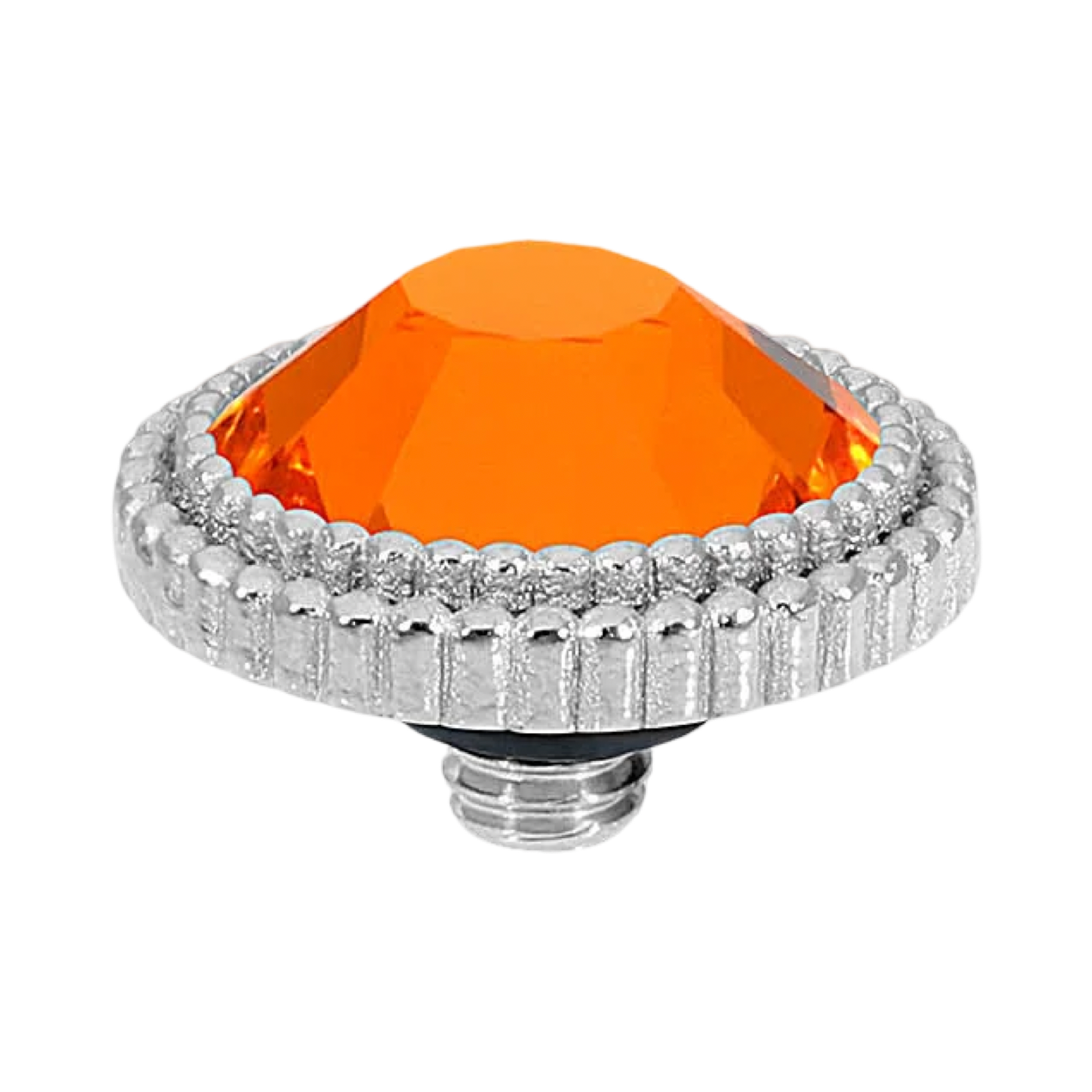 QUDO Flat Fabero silver, QUDO interchangeable jewelry, silver crystal topper, red crystal jewelry, orange crystal jewelry, flat crystal topper, Swarovski crystal jewelry, interchangeable jewelry topper, warm tone crystal jewelry, QUDO top