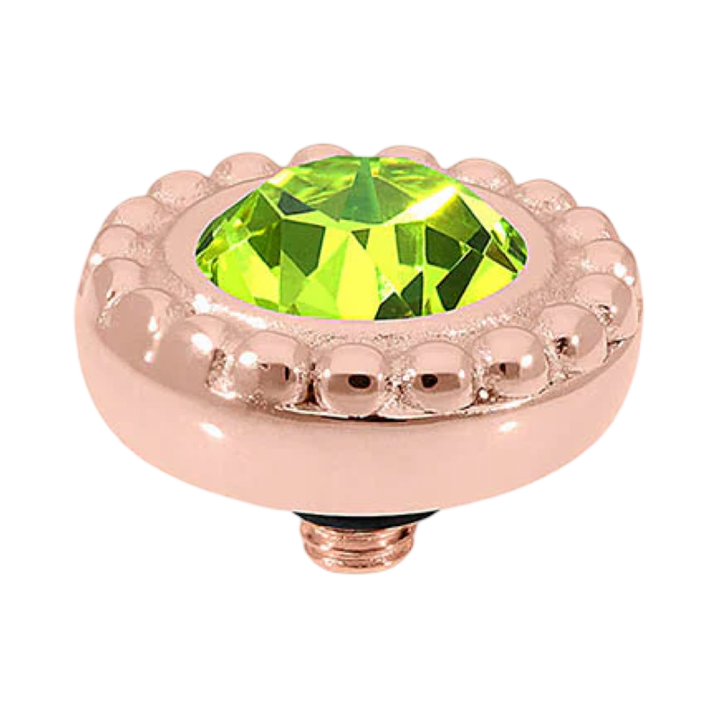 QUDO Ghiare rose gold, QUDO interchangeable jewelry, green crystal jewelry, gold crystal jewelry, rose gold crystal topper, Swarovski crystal jewelry, interchangeable jewelry topper, green and gold jewelry, statement crystal jewelry, QUDO top