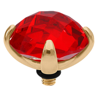 Decorative knob with red gemstone and gold accents on a white background