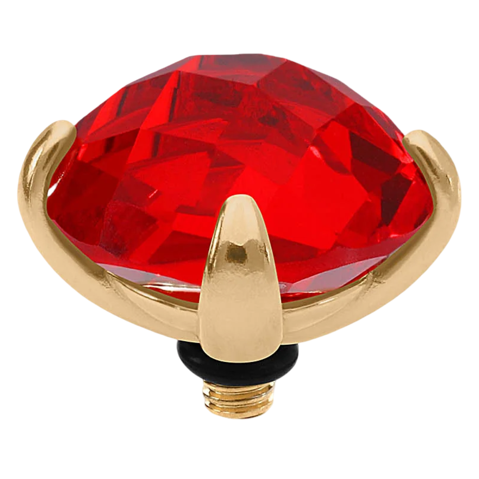Decorative knob with red gemstone and gold accents on a white background