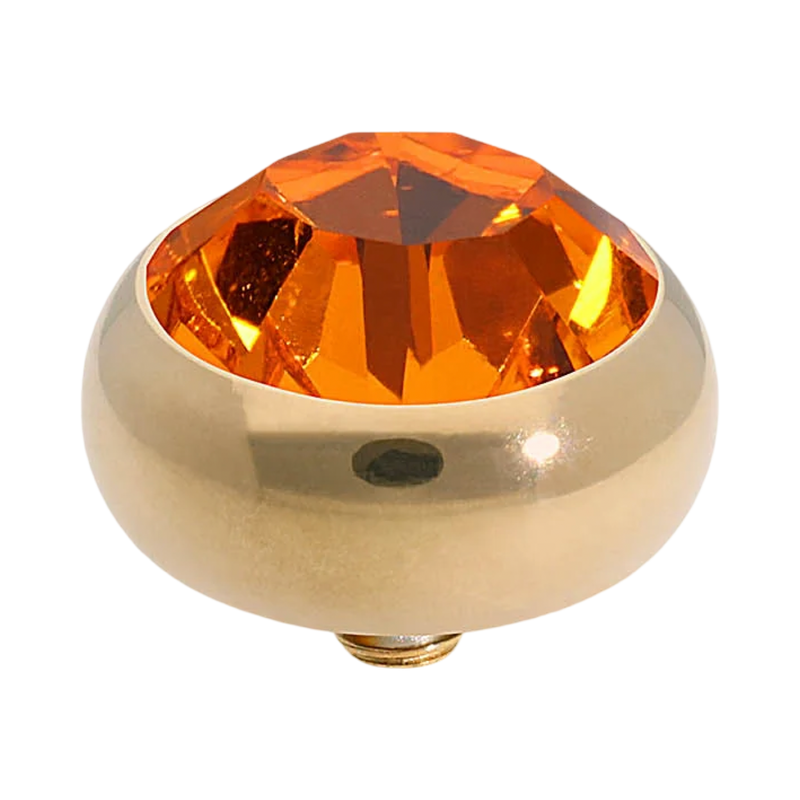 QUDO Sesto gold, QUDO interchangeable jewelry, gold crystal topper, red crystal jewelry, orange crystal jewelry, Swarovski crystal jewelry, interchangeable jewelry topper, warm tone crystal jewelry, statement crystal jewelry, QUDO top