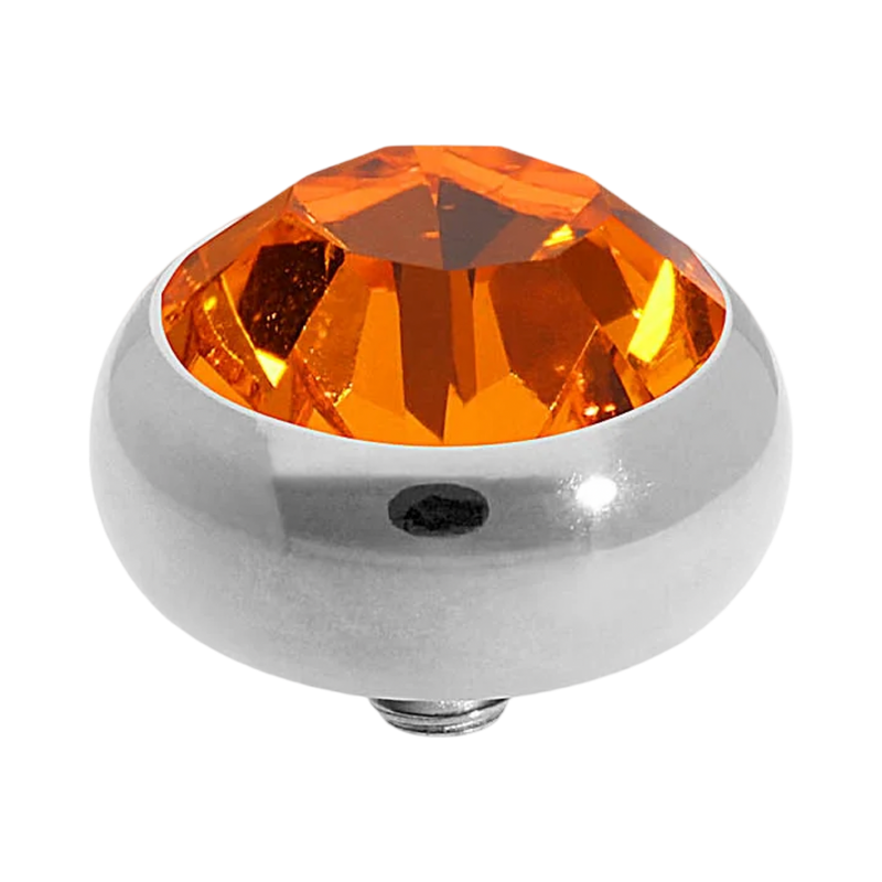 QUDO Sesto silver, QUDO interchangeable jewelry, silver crystal topper, red crystal jewelry, orange crystal jewelry, Swarovski crystal jewelry, interchangeable jewelry topper, warm tone crystal jewelry, statement crystal jewelry, QUDO top
