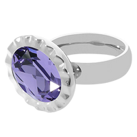 Silver ring with a purple gemstone on a white background
