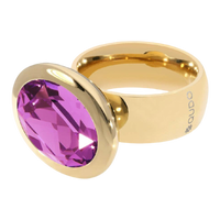 QUDO Tivola fixed gold ring featuring a large oval Dark Rose crystal