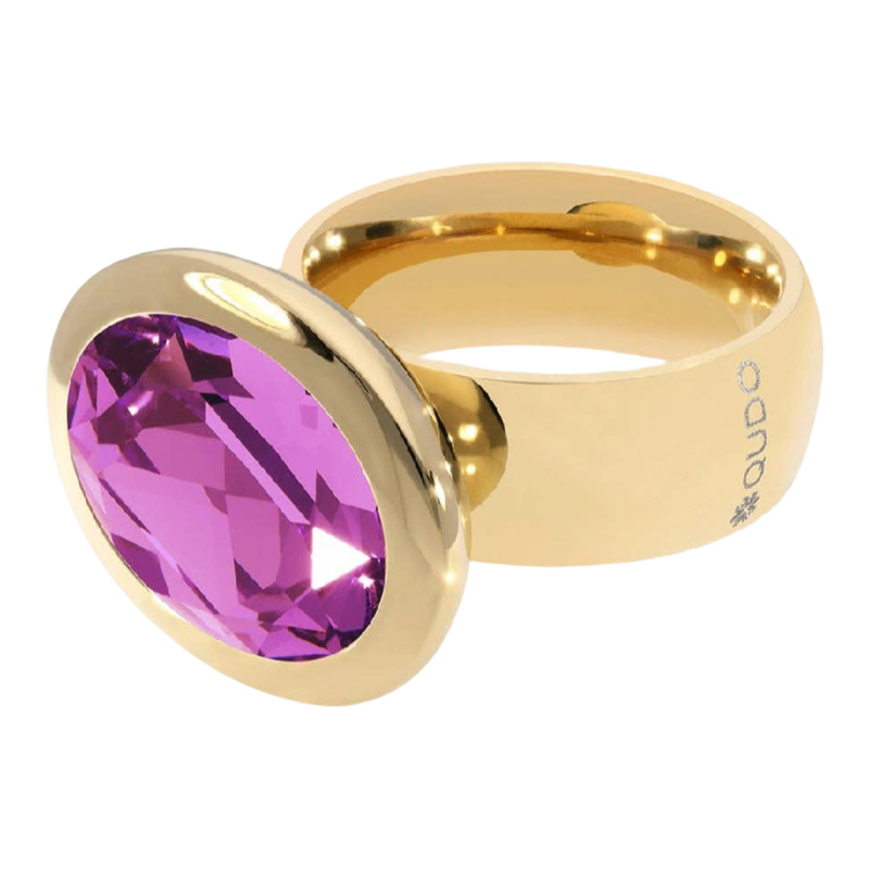 QUDO Tivola fixed gold ring featuring a large oval Dark Rose crystal