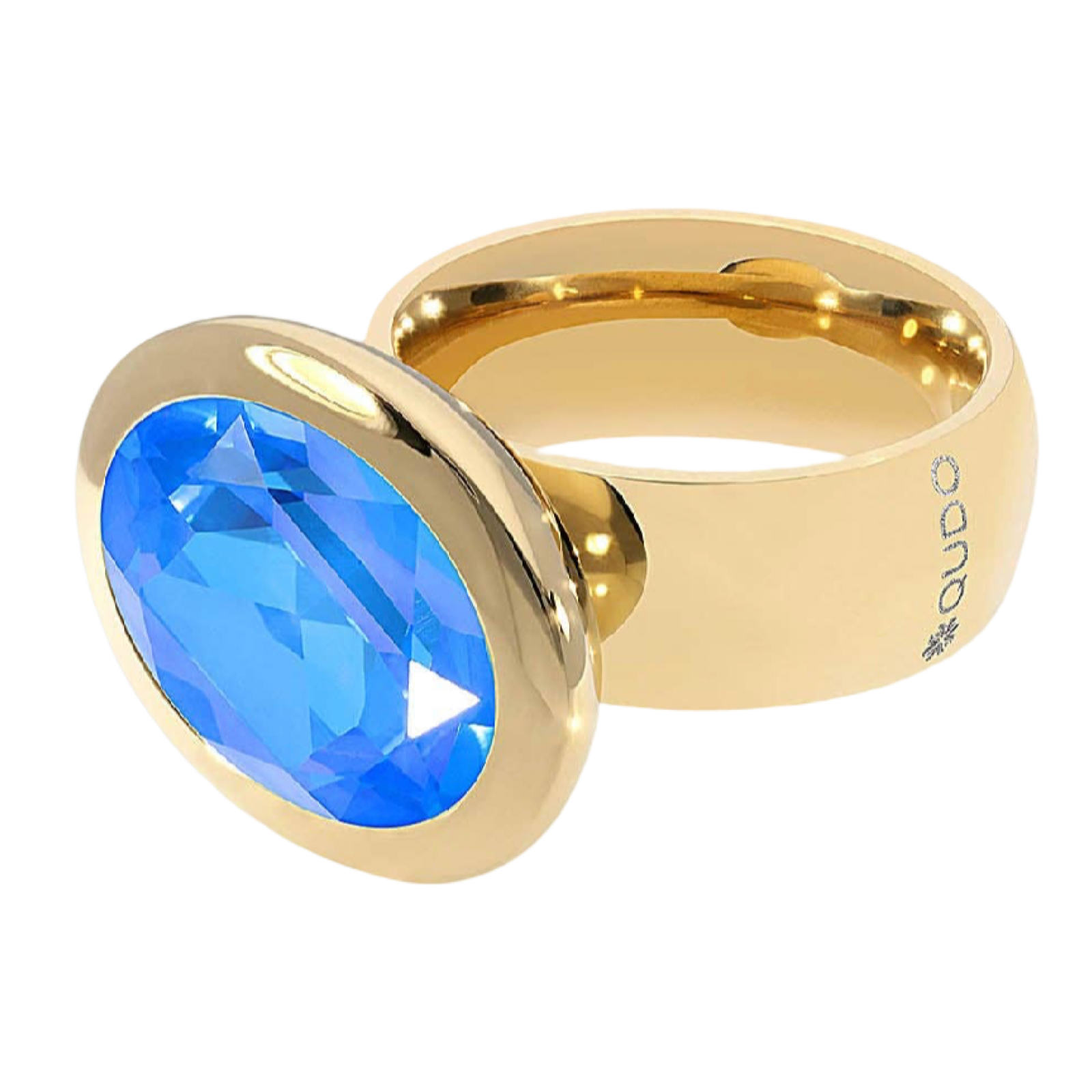 QUDO Tivola fixed gold ring with oval Royal Blue Delite crystal