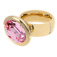 QUDO Tivola fixed ring featuring an oval Light Rose Swarovski crystal set in polished gold stainless steel,