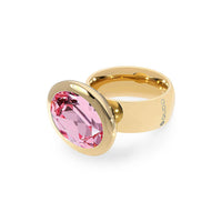 QUDO Tivola fixed ring featuring an oval Light Rose Swarovski crystal set in polished gold stainless steel,