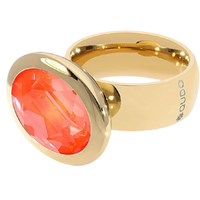 QUDO Tivola fixed ring featuring an oval Orange Ignite Swarovski crystal set in polished gold stainless steel