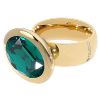 QUDO Tivola fixed ring featuring an oval emerald crystal set in polished gold stainless steel,