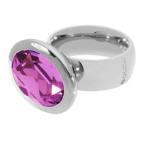 QUDO Tivola fixed silver ring featuring a large oval Dark Rose crystal