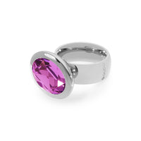 QUDO Tivola fixed silver ring featuring a large oval Dark Rose crystal