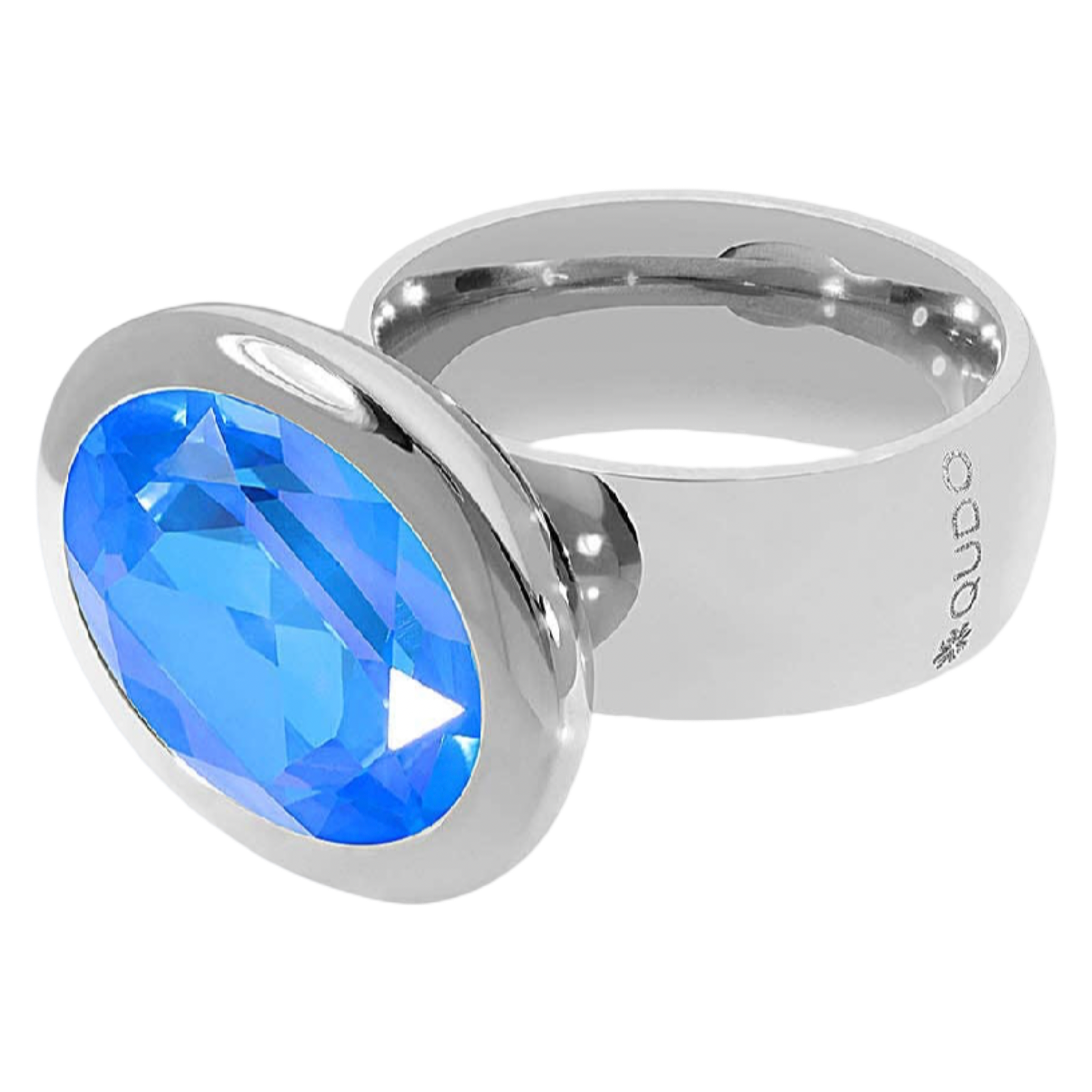 QUDO Tivola fixed silver ring featuring a large oval Royal Blue Delite crystal