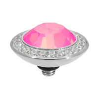 QUDO Tondo Deluxe Top Silver, QUDO pink crystal collection, interchangeable jewelry, silver crystal topper, pink crystal jewelry, QUDO topper, statement crystal topper, interchangeable ring topper, stackable jewelry, Swarovski crystal jewelry, silver and pink jewelry, luxury fashion jewelry, collectible jewelry, QUDO jewelry collection, boutique jewelry, interchangeable bracelet topper, feminine statement jewelry