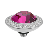 QUDO Tondo Deluxe Top Silver, QUDO pink crystal collection, interchangeable jewelry, silver crystal topper, pink crystal jewelry, QUDO topper, statement crystal topper, interchangeable ring topper, stackable jewelry, Swarovski crystal jewelry, silver and pink jewelry, luxury fashion jewelry, collectible jewelry, QUDO jewelry collection, boutique jewelry, interchangeable bracelet topper, feminine statement jewelry
