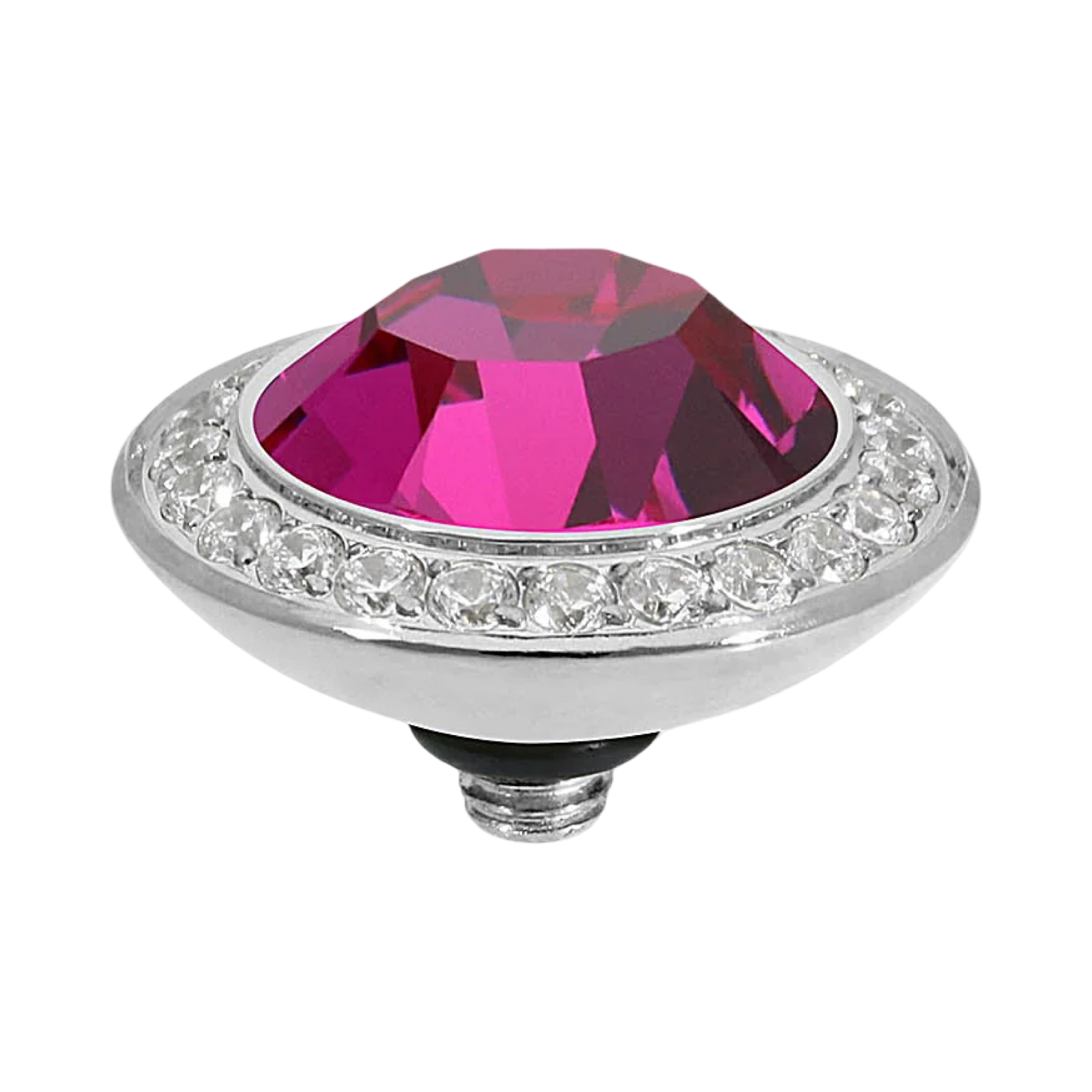 QUDO Tondo Deluxe Top Silver, QUDO pink crystal collection, interchangeable jewelry, silver crystal topper, pink crystal jewelry, QUDO topper, statement crystal topper, interchangeable ring topper, stackable jewelry, Swarovski crystal jewelry, silver and pink jewelry, luxury fashion jewelry, collectible jewelry, QUDO jewelry collection, boutique jewelry, interchangeable bracelet topper, feminine statement jewelry