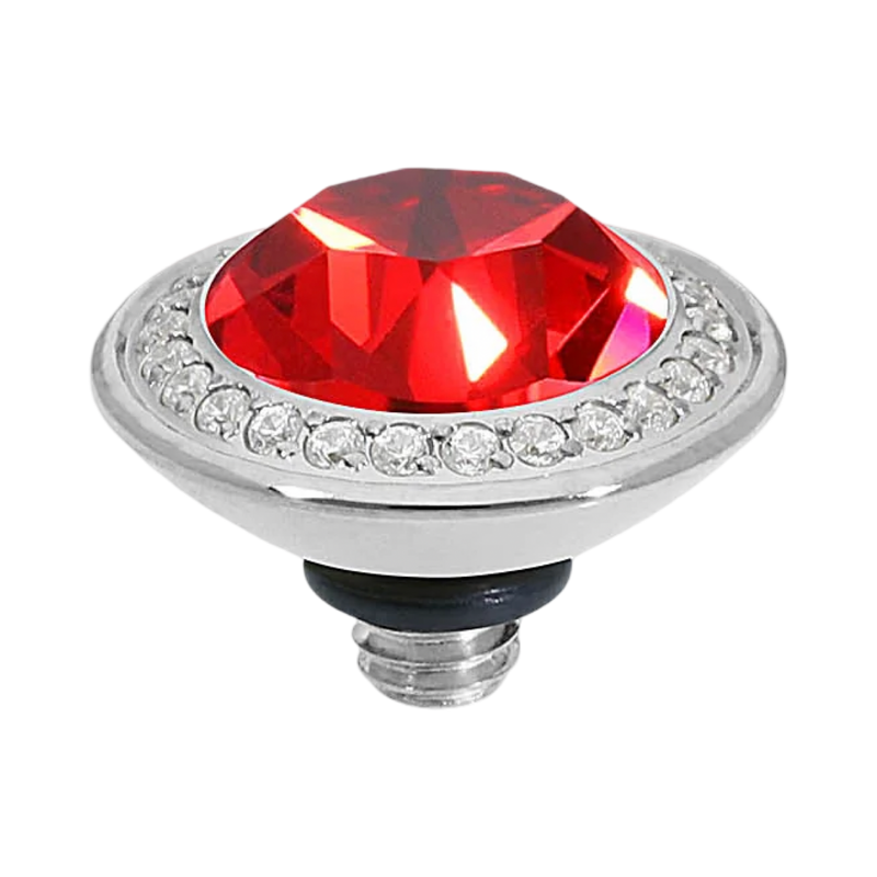 QUDO Tondo Deluxe silver, QUDO Tondo Deluxe Top 0.35, QUDO interchangeable jewelry, silver crystal topper, red crystal jewelry, orange crystal jewelry, Swarovski crystal jewelry, interchangeable jewelry topper, warm tone crystal jewelry, statement crystal jewelry