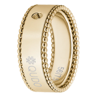 Gold ring with beaded design and 'Qudo' branding on a white background