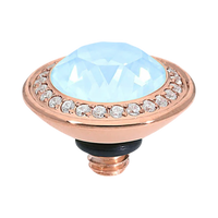 QUDO blue crystal collection, QUDO Tondo Deluxe rose gold topper, interchangeable crystal jewelry, blue Swarovski crystal topper, European crystal jewelry, QUDO jewelry, rose gold crystal topper, blue crystal ring topper, luxury interchangeable jewelry, QUDO topper collection, Tondo Deluxe topper 0.51