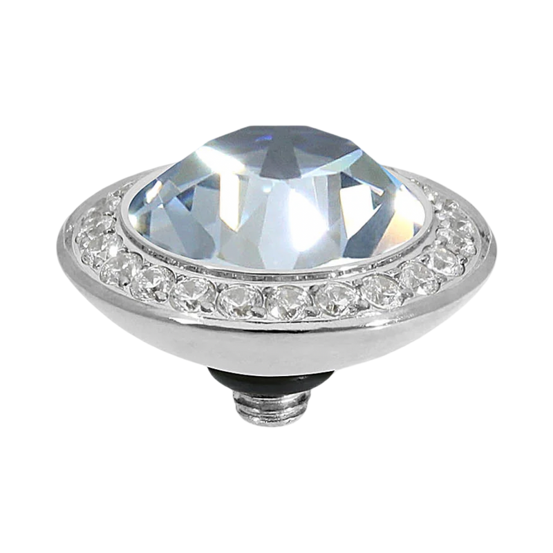 QUDO blue crystal collection, QUDO Tondo Deluxe silver topper, interchangeable crystal jewelry, blue Swarovski crystal topper, European crystal jewelry, QUDO jewelry, silver crystal topper, blue crystal ring topper, luxury interchangeable jewelry, QUDO topper collection, Tondo Deluxe topper 0.51